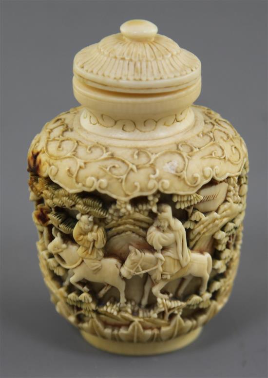 A Chinese ivory snuff bottle and stopper, 19th century, height 8.8cm